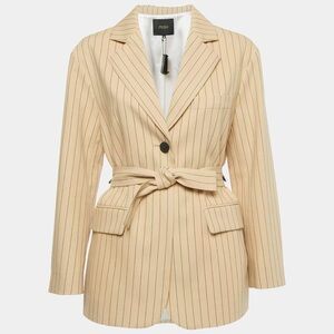 Maje Beige Pinstripe Blazer with Tie Waist